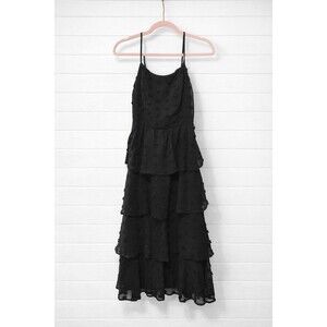 Mi Ami Black Tiered Polka Dot Spaghetti Strap Midi Dress XS